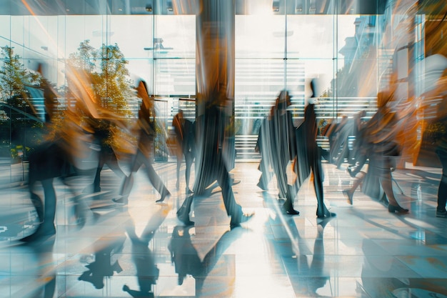 Business employees in modern office coworking center motion blur