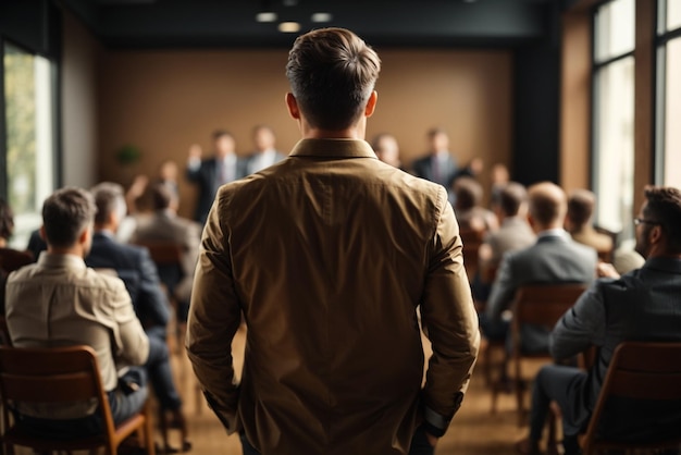 Business and entrepreneurship symposium Speaker giving a talk at business meeting Audience in conference hall