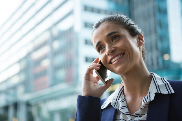 Business executive talking on mobile phone