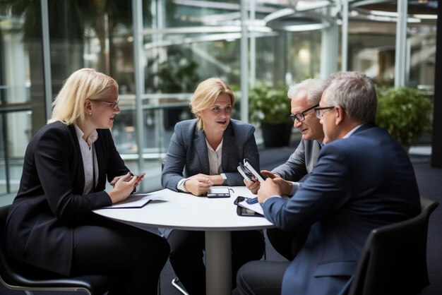 business executives in conversation around a table