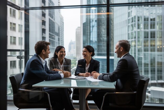 business executives in conversation around a table