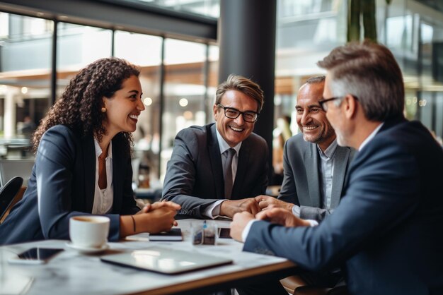 business executives in conversation around a table