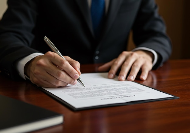 Business executives reviewing and signing a contract