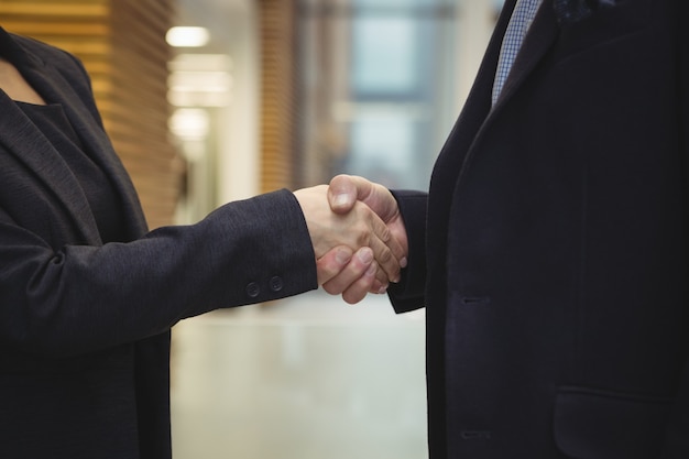 Business executives shaking hands at office