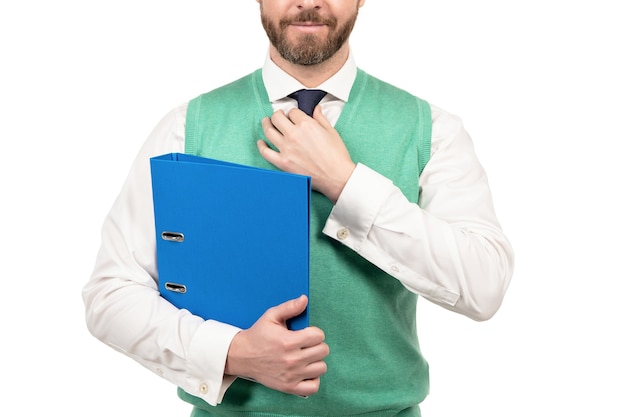 Business expertise. man preparing project. ceo with documents. boss with clipboard isolated on white. a lot of work. cropped bearded businessman hold folder.