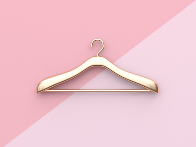 business fashion concept gold cloth hanger minimal pink background 3d rendering