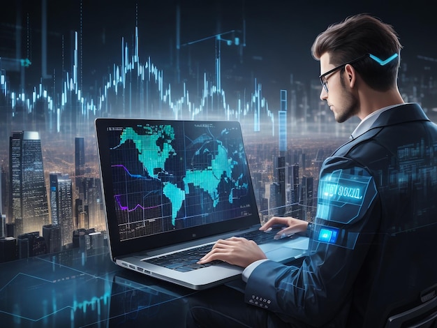 Business finance data analytics graphFinancial management technologyAdvisor using KPI Dashboard on virtual screen