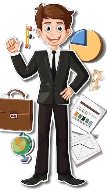 Photo business finance marketing cartoon sticker playful illustrations on white background isolated and cut out offering whimsical depictions of financial concepts for engaging marketing materials