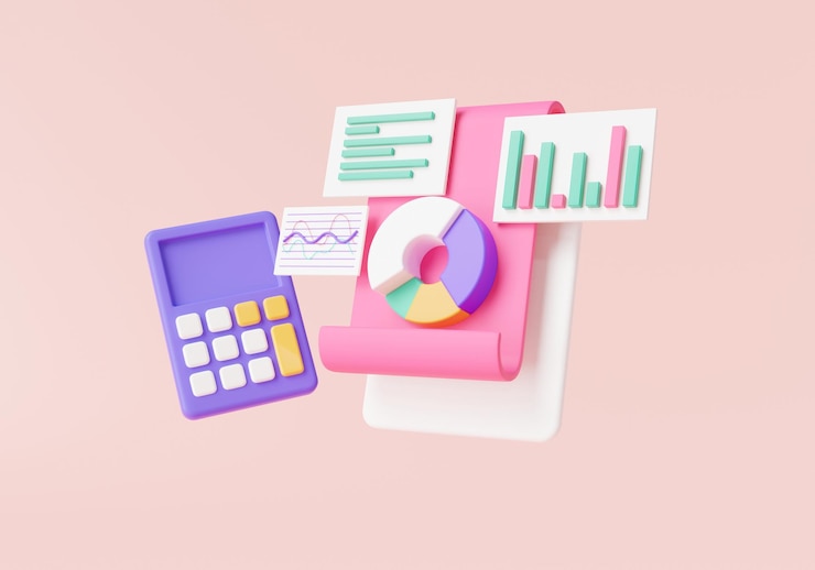 Photo business financial chart graph with calculator financial development financial analysis statistics financial reports statement budget management accounting concept 3d icon render illustration