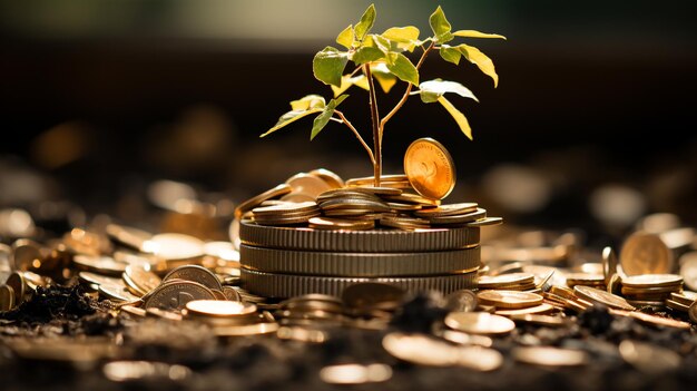 Business financial planning concept photo coins in glassgrowth money generated by AI