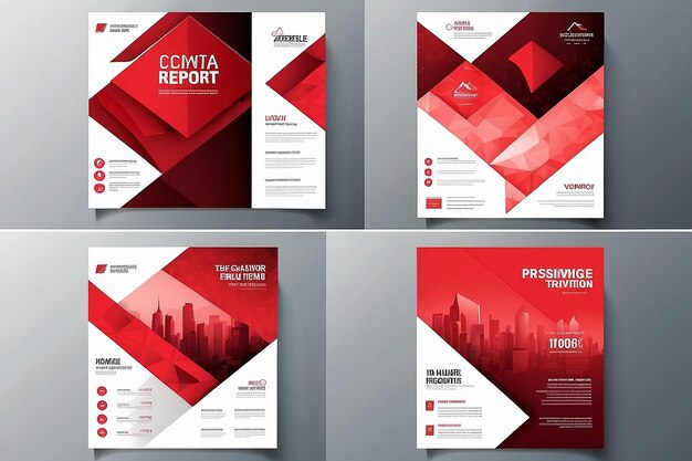 Photo business flyer poster design set layout template abstract red geometric