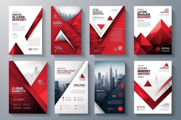 Photo business flyer poster design set layout template abstract red geometric