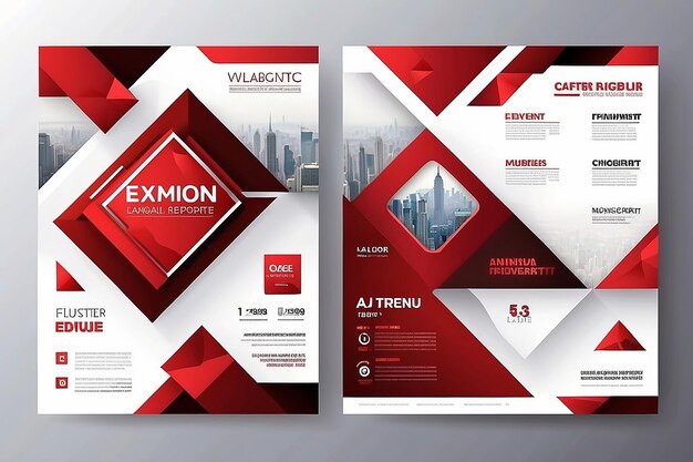 Photo business flyer poster design set layout template abstract red geometric