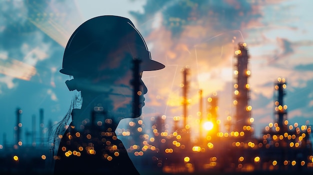 Business fusion double exposure image of businessman standing