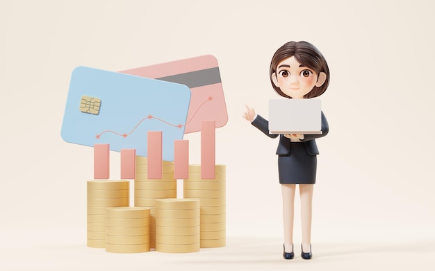 Business girl with investment and finance concept 3d rendering