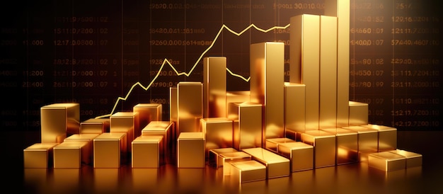 Photo business gold on the background of stock market financial positive indicators