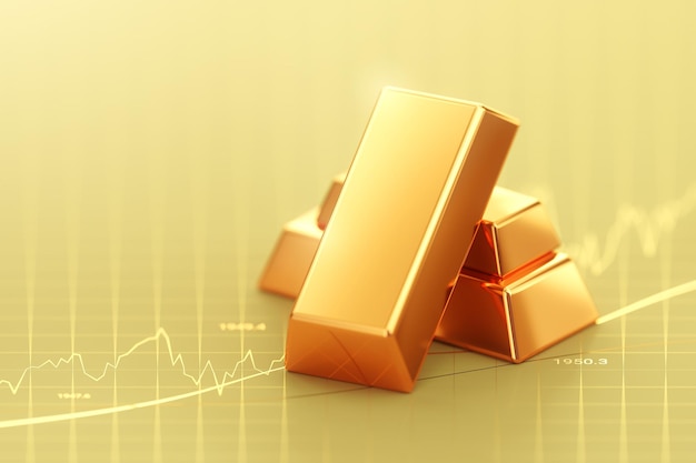 Business goud investeringen beurs rijkdom financieel concept op 3d goud handel markt achtergrond van groei financiën grafiek succes commerciële kaarsen grafiek diagram of besparingen handelswaarde