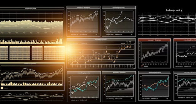 사진 비즈니스 그래프 및 무역 모니터. 혼합 매체