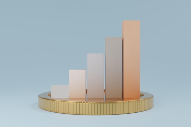 Business graph or bar chart diagram on gold coin Growth business and financial concept 3d render