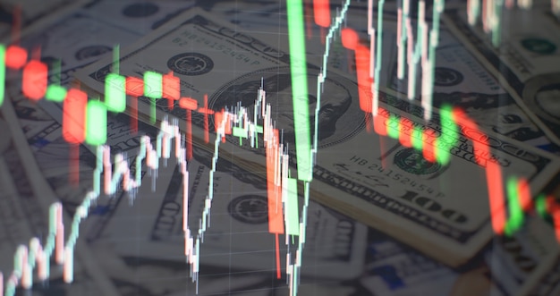 Business graph. Bullish Bearish trend. Candlestick chart uptrend downtrend . Financial accounting of profit summary graphs analysis. The business plan.