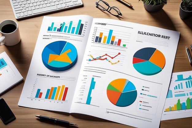 Photo business graph chart paper illustraion business pressentation pie chair diagram report info