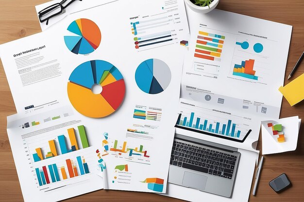 Business graph chart paper illustraion business pressentation pie chair diagram report info