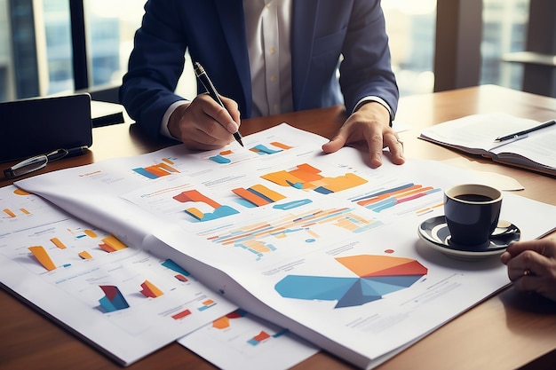 Business graph chart paper illustraion business pressentation pie chair diagram report info