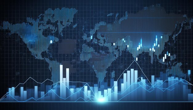 Business graph chart of stock market blue background