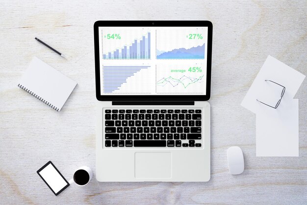 Business graph on laptop screen