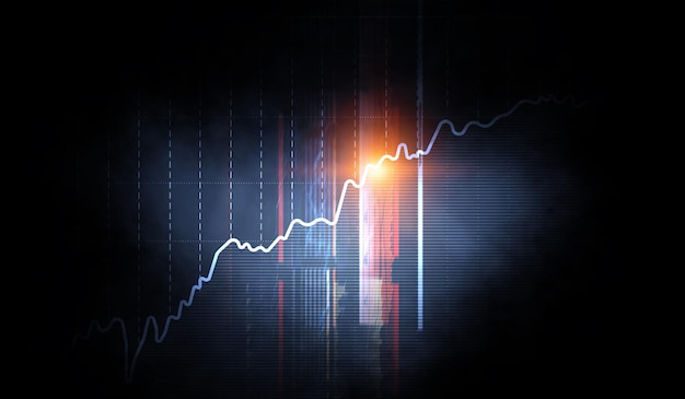 Business graph and trade monitor. Mixed media