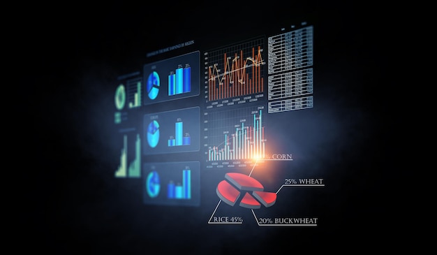 Business graph and trade monitor. Mixed media