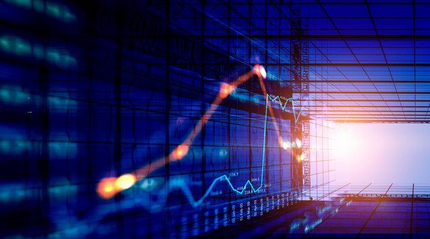 Business graph and trade monitor. Mixed media