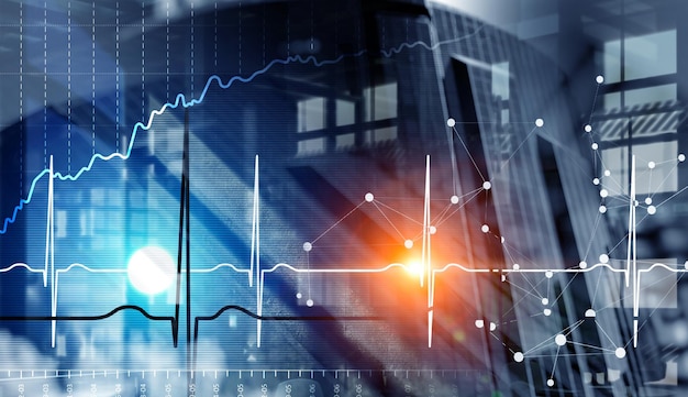 Business graph and trade monitor. Mixed media