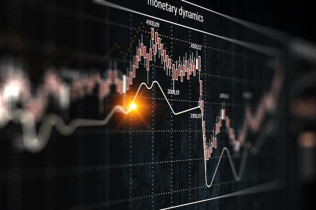 Business graph and trade monitor. Mixed media