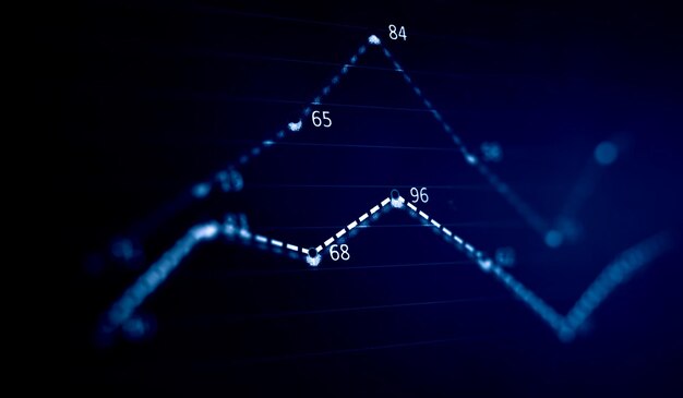 Business graph and trade monitor. Mixed media