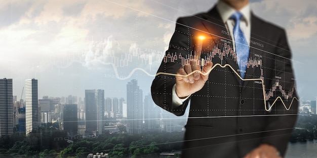 Business graph and trade monitor. Mixed media