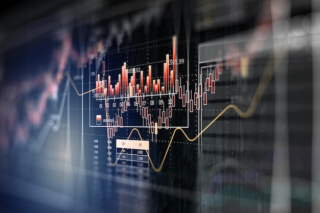 Business graph and trade monitor. Mixed media