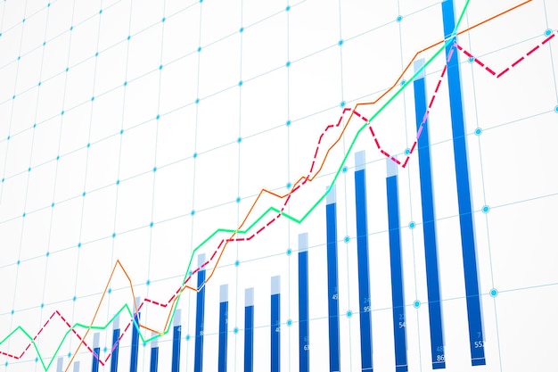 business graph with bar and line charts on a white background 3d rendering