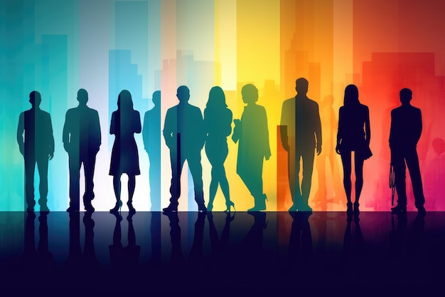 Business group silhouettes in a colorful background