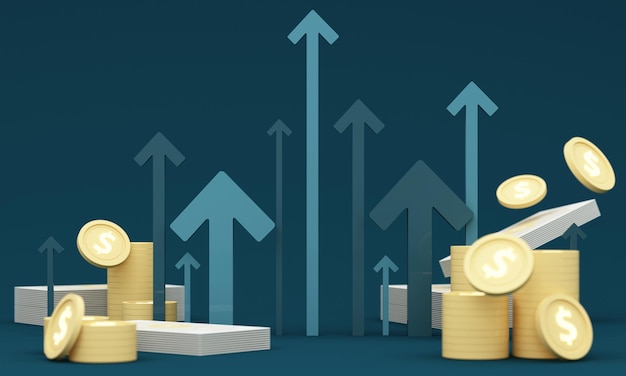 business growth arrow up digital on blue dark background investment graph technology circuit to success financial data technology strategy market chart profit money and digital coin 3d render