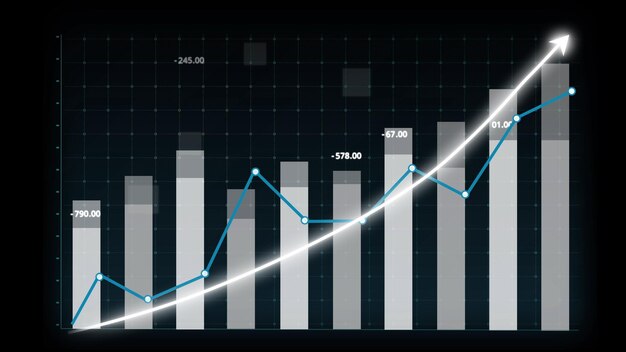 Business growth concept in allusive graph chart showing marketing sales profit increasing to future target Excellent financial status of corporate business rise up Finance and money 3D rendering