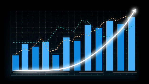 Business growth concept in allusive graph chart showing marketing sales profit