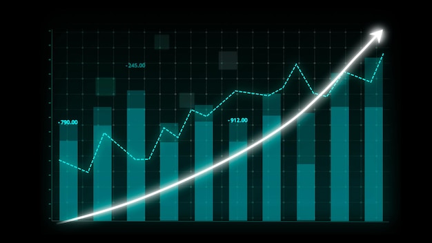 写真 マーケティング売上利益が将来の目標に向かって増加していることを示す暗示的なグラフチャートのビジネス成長コンセプト企業ビジネスの優れた財務状況が上昇する金融とお金の3dレンダリング