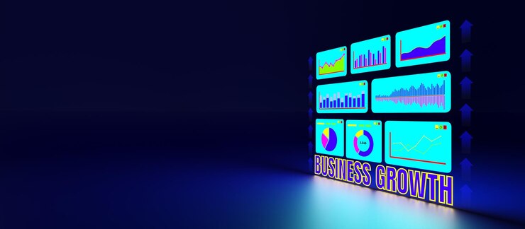 Business growth concept show marketing grafiek analyseren van de aandelenmarkt