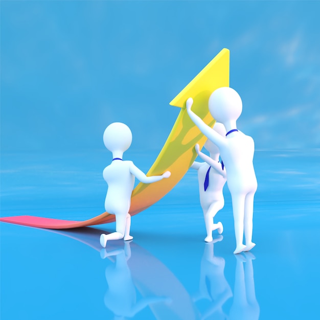 Business growth concept with business people holding upward arrow.