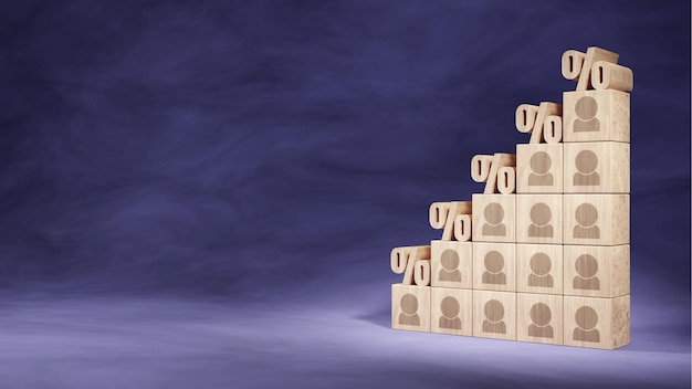 ビジネスの成長コンセプト人または従業員のアイコンが付いた木製の立方体ブロック