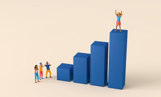 Business growth and development illustration people on a bar chart d rendering
