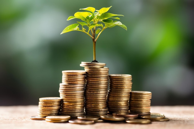 Business growth with a growing tree on a coin Showing financial developments Financial planning