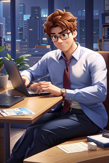 Business guy sitting and using a laptop