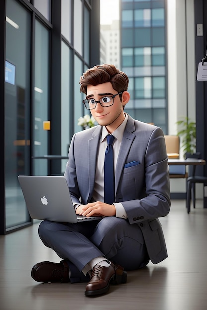 Business guy sitting and using a laptop